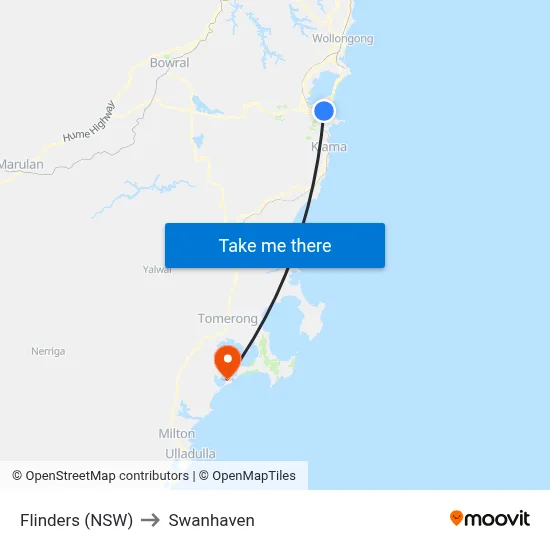 Flinders (NSW) to Swanhaven map