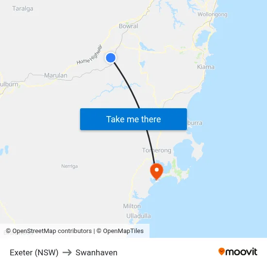 Exeter (NSW) to Swanhaven map