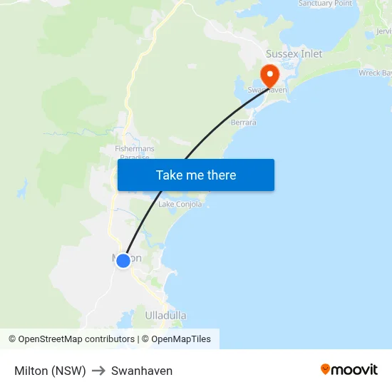 Milton (NSW) to Swanhaven map
