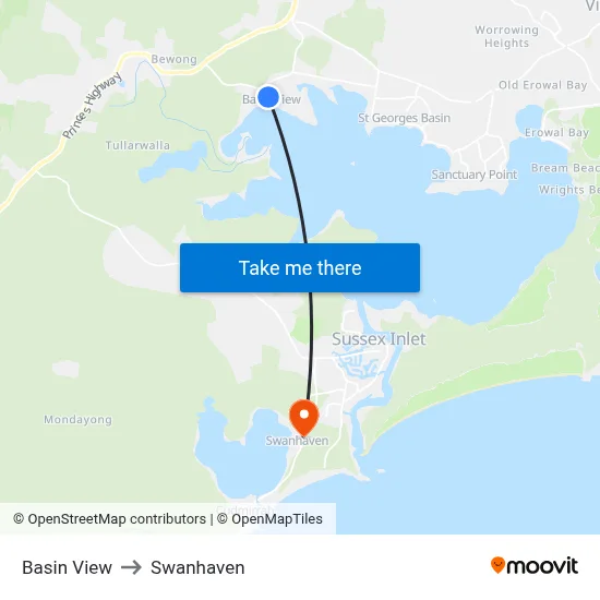 Basin View to Swanhaven map