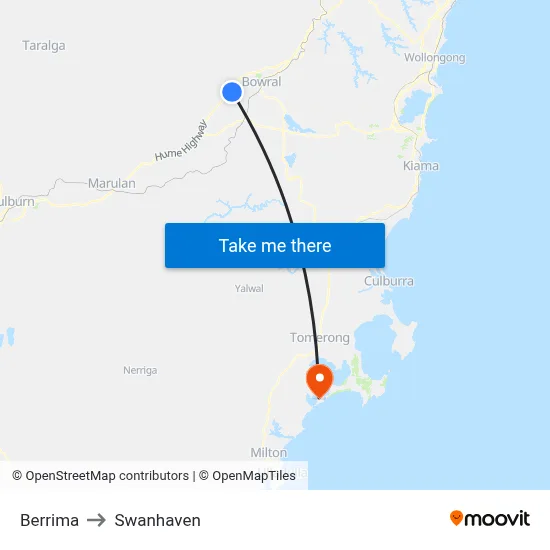 Berrima to Swanhaven map