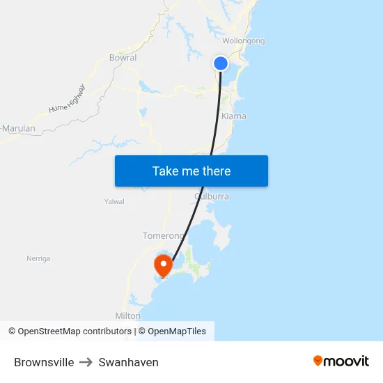 Brownsville to Swanhaven map