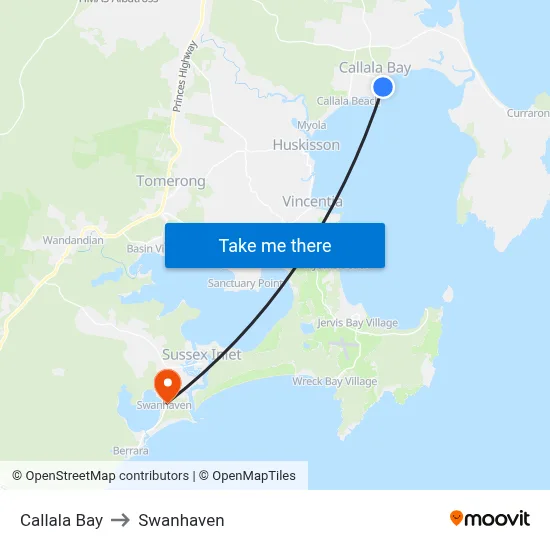 Callala Bay to Swanhaven map
