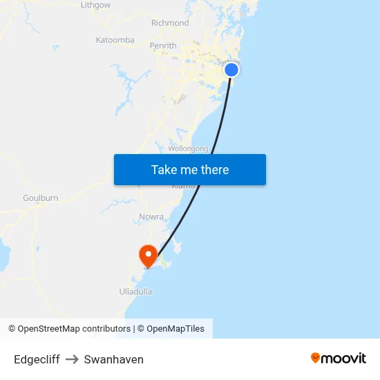 Edgecliff to Swanhaven map