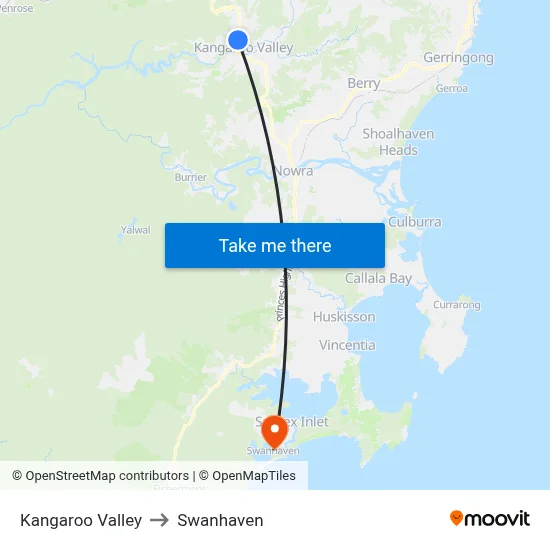 Kangaroo Valley to Swanhaven map