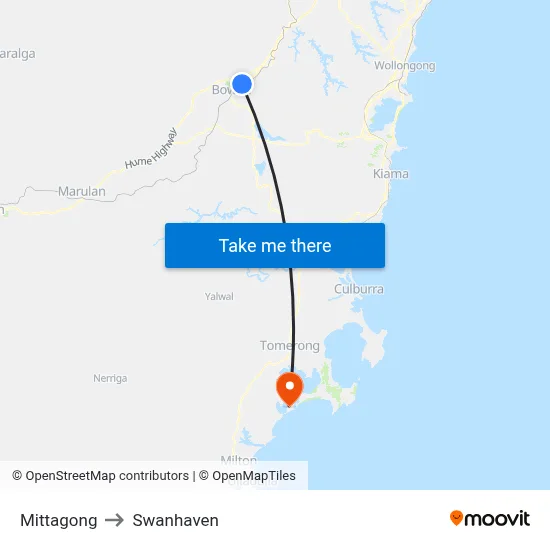Mittagong to Swanhaven map