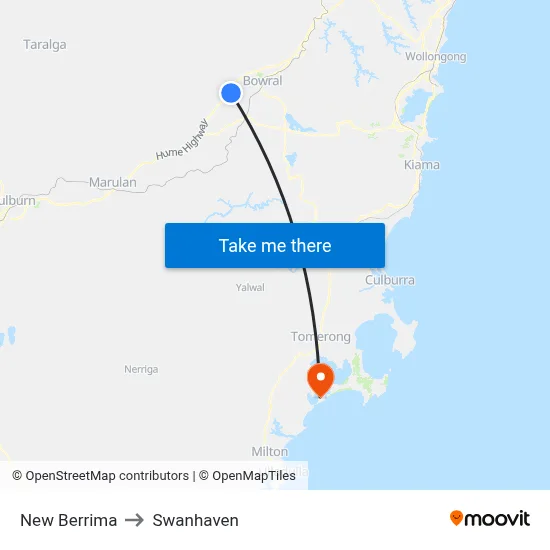 New Berrima to Swanhaven map