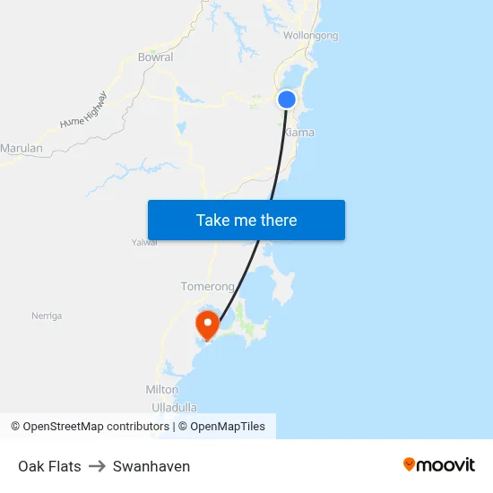 Oak Flats to Swanhaven map