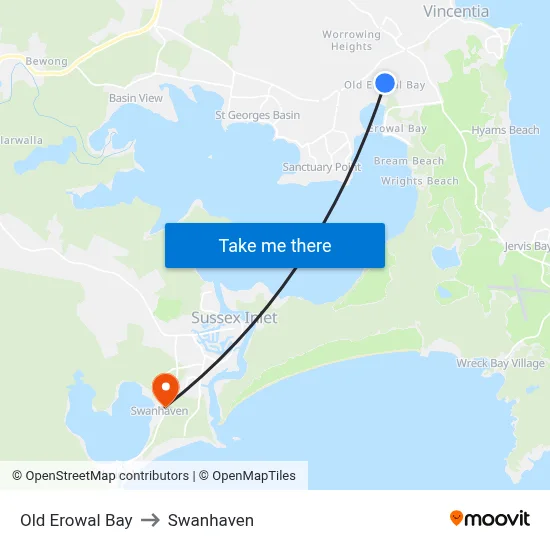Old Erowal Bay to Swanhaven map
