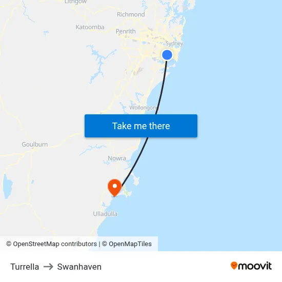 Turrella to Swanhaven map