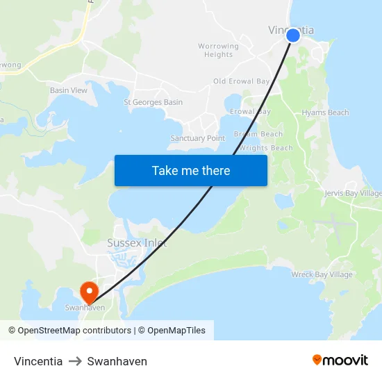 Vincentia to Swanhaven map