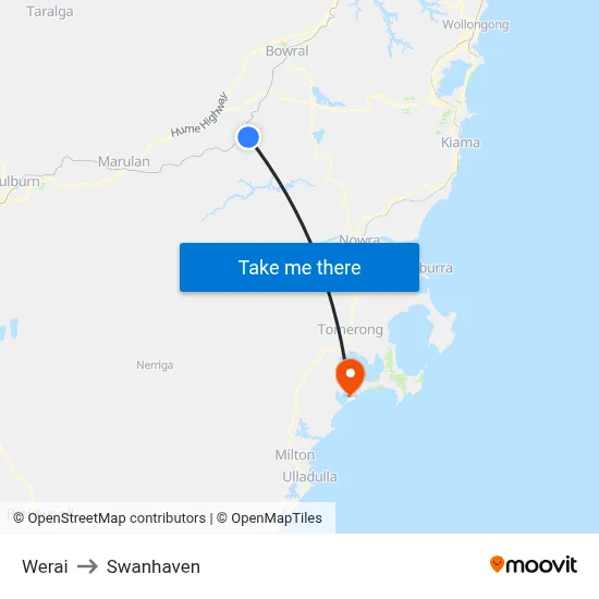 Werai to Swanhaven map