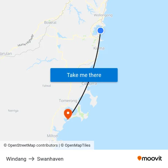 Windang to Swanhaven map