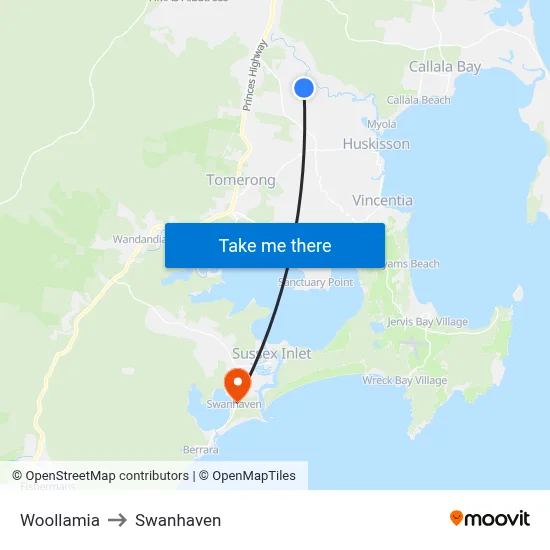 Woollamia to Swanhaven map