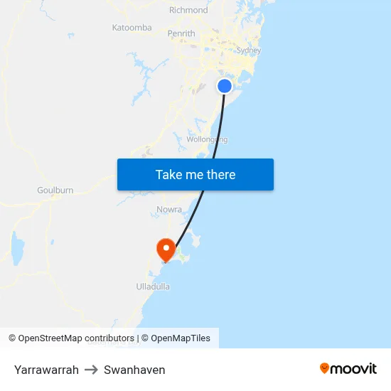 Yarrawarrah to Swanhaven map