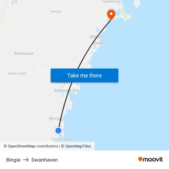 Bingie to Swanhaven map