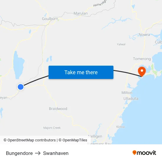 Bungendore to Swanhaven map