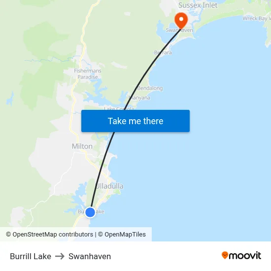 Burrill Lake to Swanhaven map