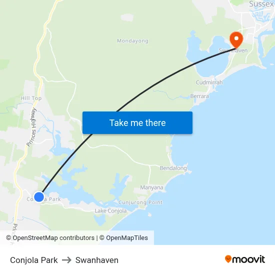 Conjola Park to Swanhaven map