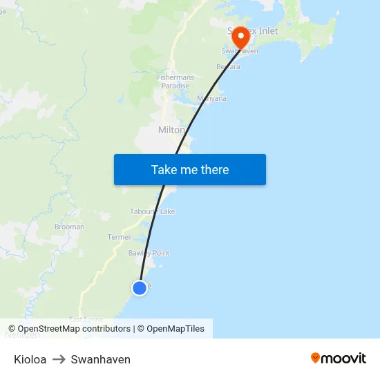 Kioloa to Swanhaven map