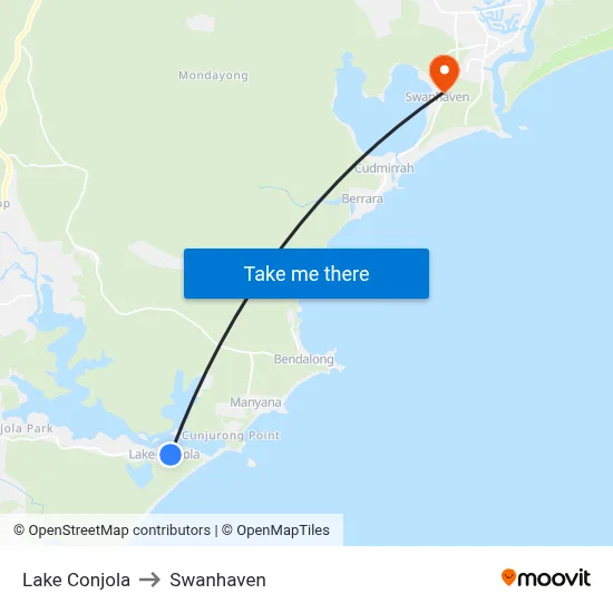 Lake Conjola to Swanhaven map