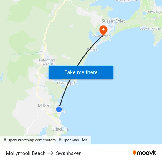 Mollymook Beach to Swanhaven map