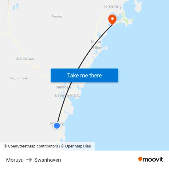 Moruya to Swanhaven map