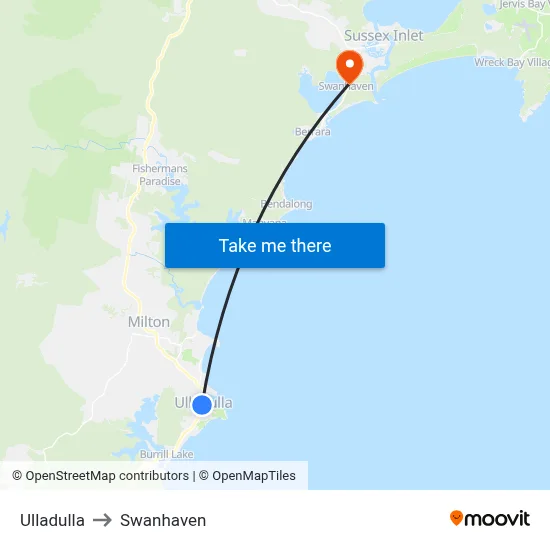 Ulladulla to Swanhaven map