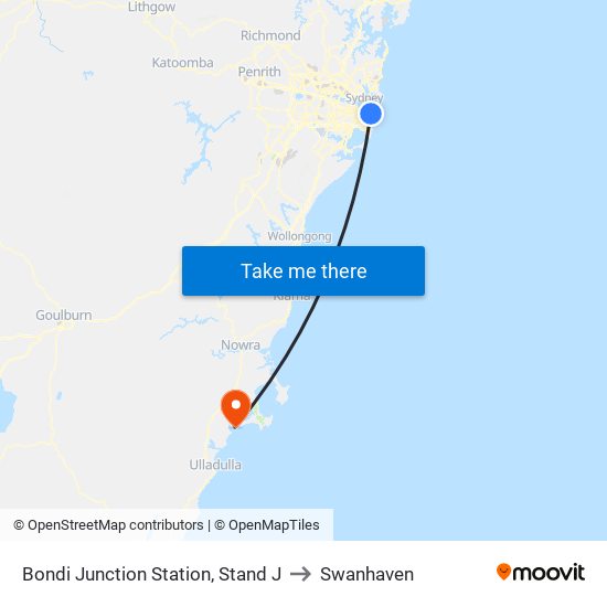 Bondi Junction Station, Stand J to Swanhaven map