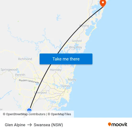 Glen Alpine to Swansea (NSW) map