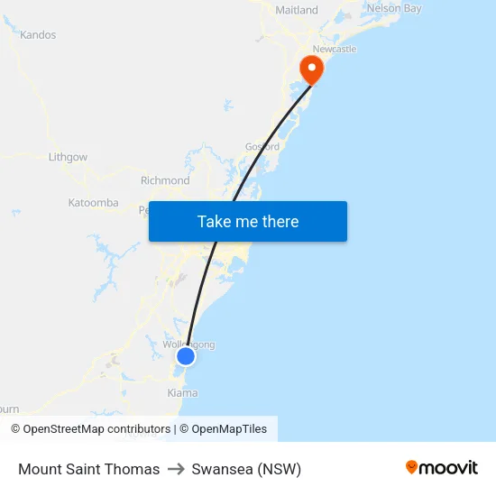 Mount Saint Thomas to Swansea (NSW) map