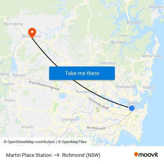 Martin Place Station to Richmond (NSW) map