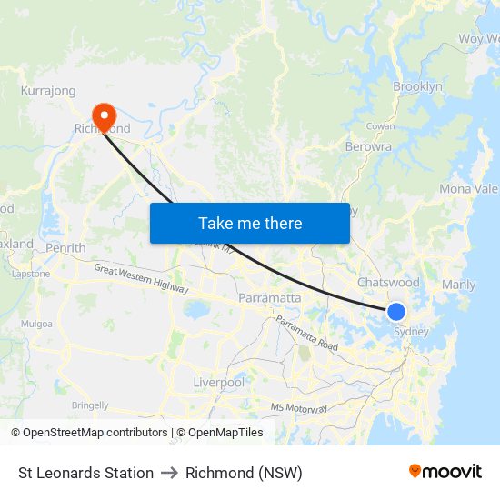 St Leonards Station to Richmond (NSW) map