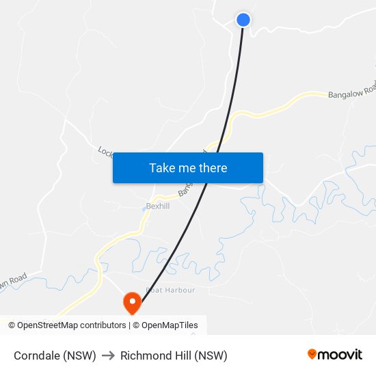 Corndale (NSW) to Richmond Hill (NSW) map