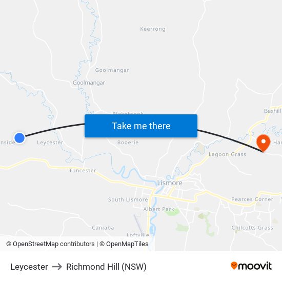 Leycester to Richmond Hill (NSW) map