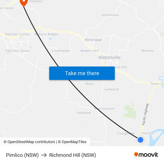 Pimlico (NSW) to Richmond Hill (NSW) map