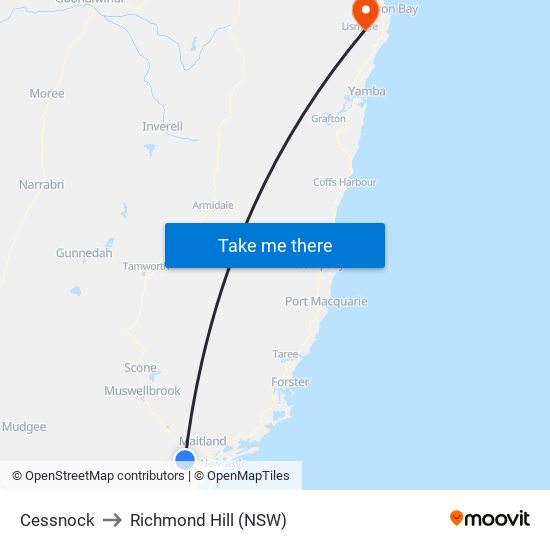 Cessnock to Richmond Hill (NSW) map