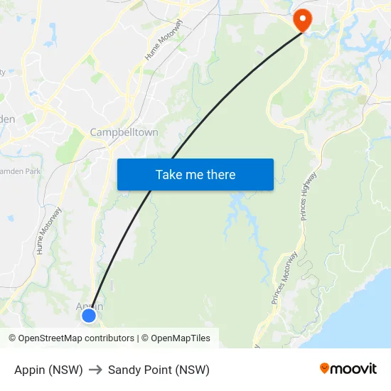 Appin (NSW) to Sandy Point (NSW) map