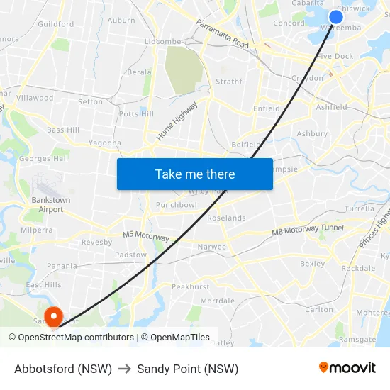 Abbotsford (NSW) to Sandy Point (NSW) map