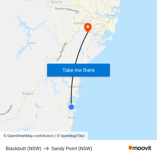 Blackbutt (NSW) to Sandy Point (NSW) map