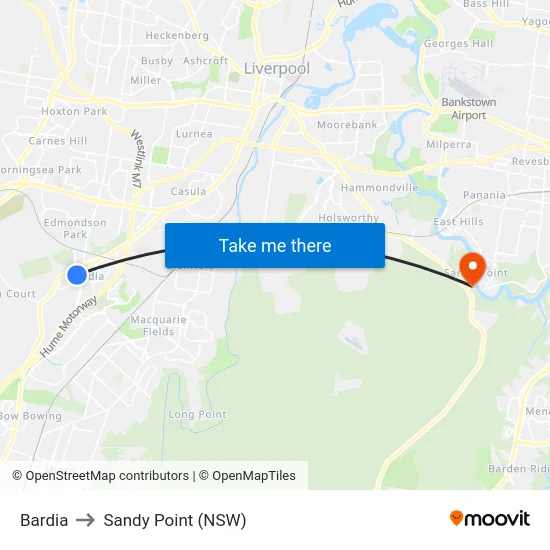 Bardia to Sandy Point (NSW) map