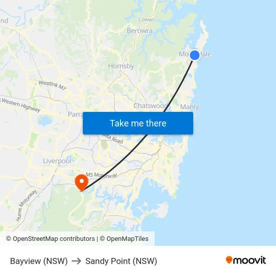 Bayview (NSW) to Sandy Point (NSW) map