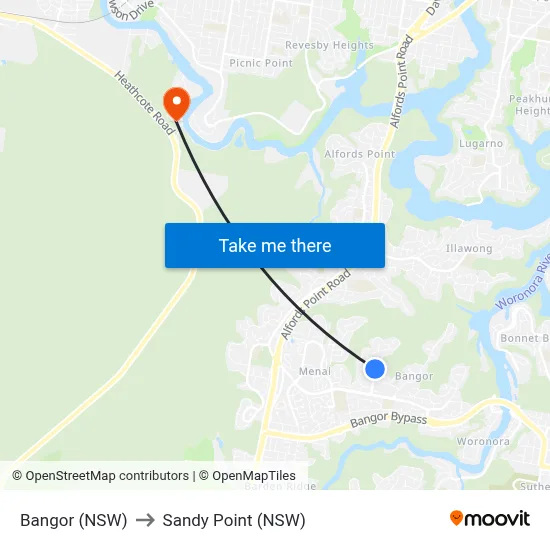 Bangor (NSW) to Sandy Point (NSW) map