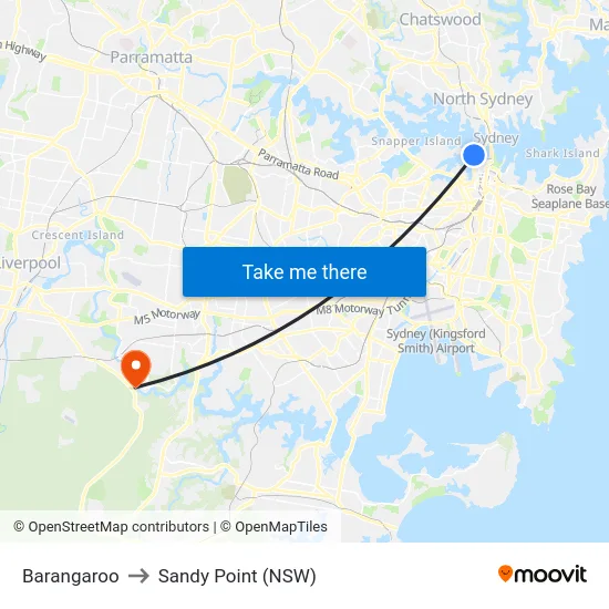 Barangaroo to Sandy Point (NSW) map
