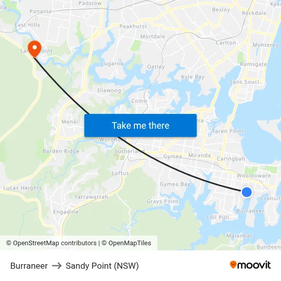 Burraneer to Sandy Point (NSW) map