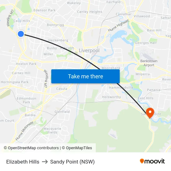 Elizabeth Hills to Sandy Point (NSW) map