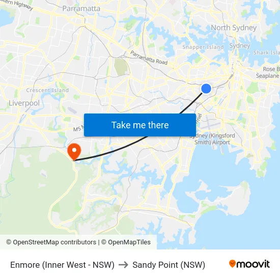 Enmore (Inner West - NSW) to Sandy Point (NSW) map