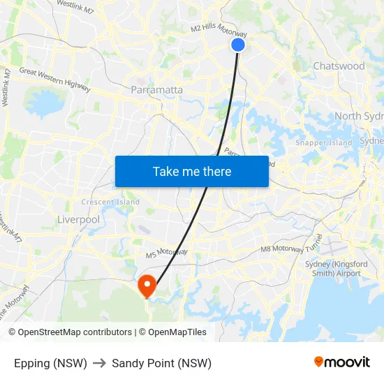 Epping (NSW) to Sandy Point (NSW) map