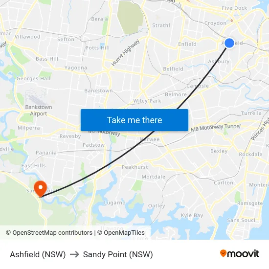 Ashfield (NSW) to Sandy Point (NSW) map