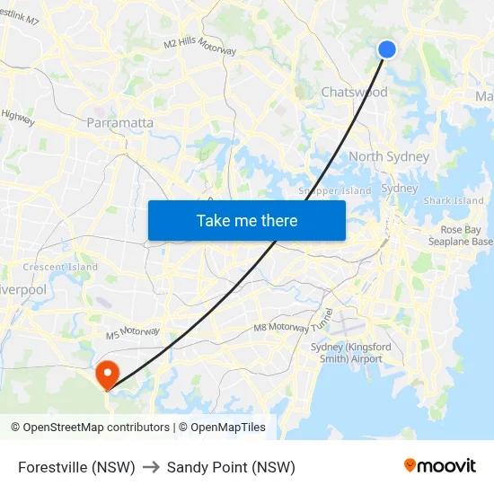 Forestville (NSW) to Sandy Point (NSW) map
